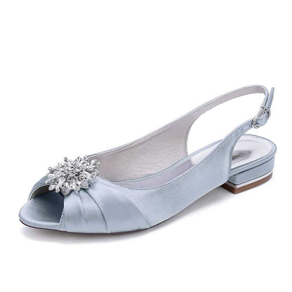 Ballet Flats Pleated Satin Wedding Shoes Peep Toe Slingback Bridal Shoes
