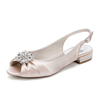 Ballet Flats Pleated Satin Wedding Shoes Peep Toe Slingback Bridal Shoes