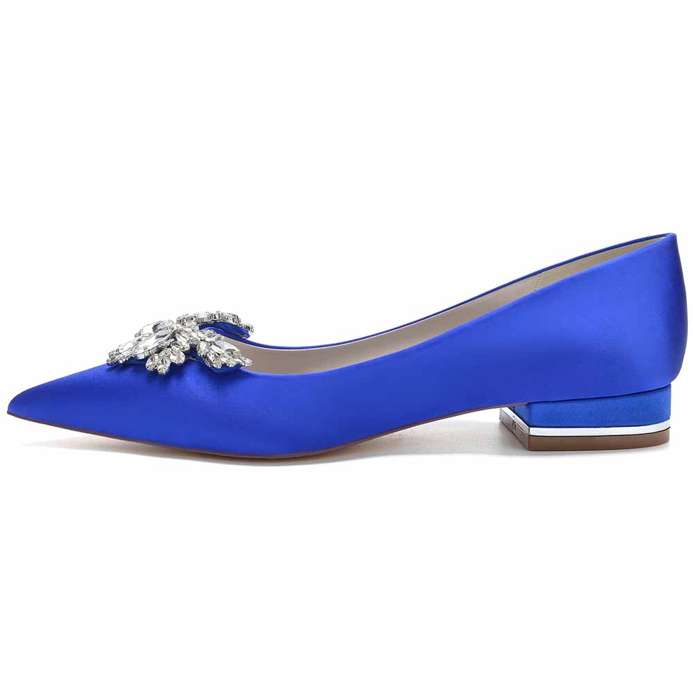 Women Satin Pointed Toe Bridal Shoes with Beads