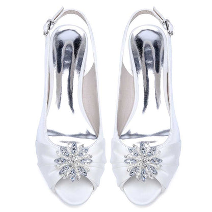 Ballet Flats Pleated Satin Wedding Shoes Peep Toe Slingback Bridal Shoes