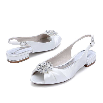 Ballet Flats Pleated Satin Wedding Shoes Peep Toe Slingback Bridal Shoes