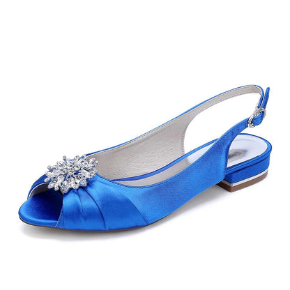 Ballet Flats Pleated Satin Wedding Shoes Peep Toe Slingback Bridal Shoes
