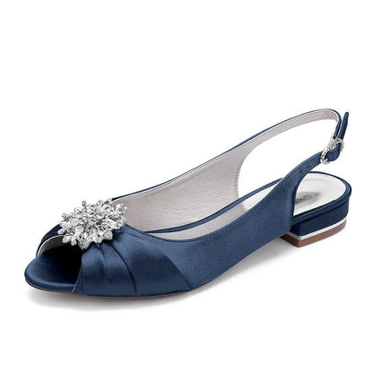 Ballet Flats Pleated Satin Wedding Shoes Peep Toe Slingback Bridal Shoes
