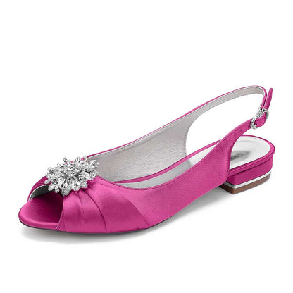 Ballet Flats Pleated Satin Wedding Shoes Peep Toe Slingback Bridal Shoes
