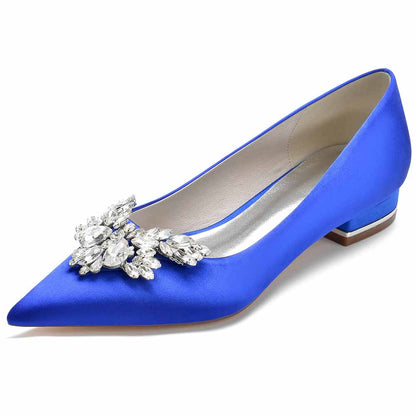 Women Satin Pointed Toe Bridal Shoes with Beads