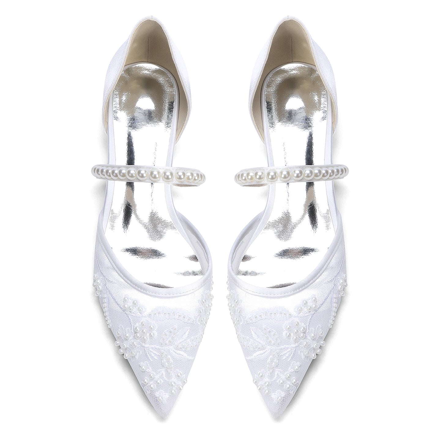 Women's Slip-On Lace Wedding Shoes Pointed Toe Flat Bridal Shoes