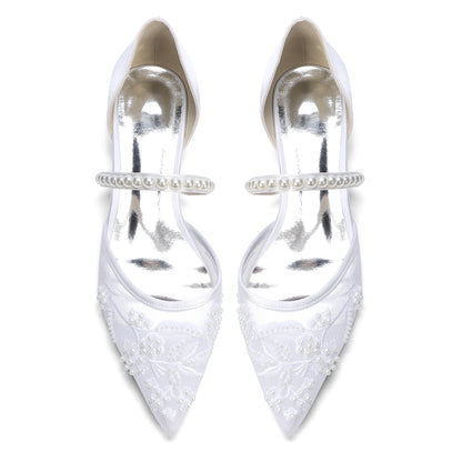 Women's Slip-On Lace Wedding Shoes Pointed Toe Flat Bridal Shoes