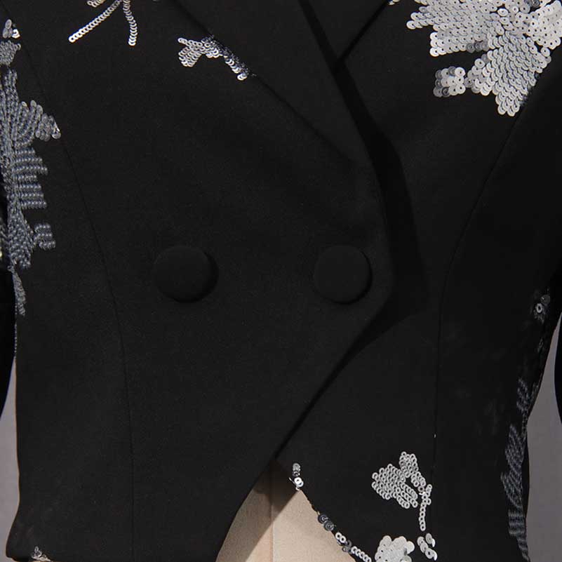 Elegant floral sequin crop top skirt set by SD Dresscode featuring intricate detailing and a stylish silhouette