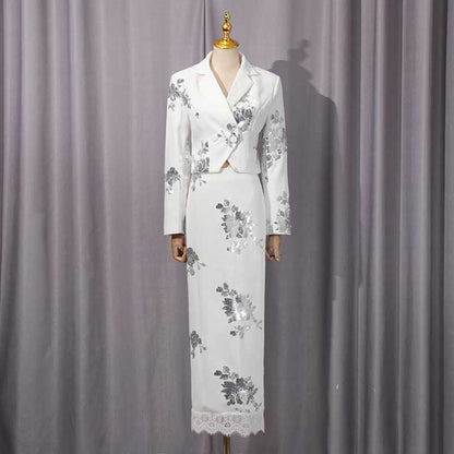 Elegant floral sequin crop top skirt set from SD Dresscode & Fashiontrends with floral design