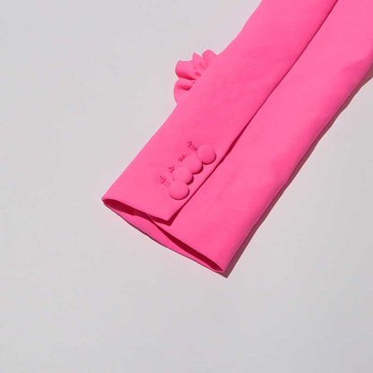 Women's Hot Pink Flower Embellished Double Breated Blazer