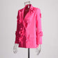 Women's Hot Pink Flower Embellished Double Breated Blazer