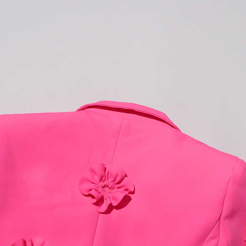 Women's Hot Pink Flower Embellished Double Breated Blazer