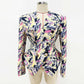 Women Feather Multicolor Print Blazer 6 Buttons Jacket