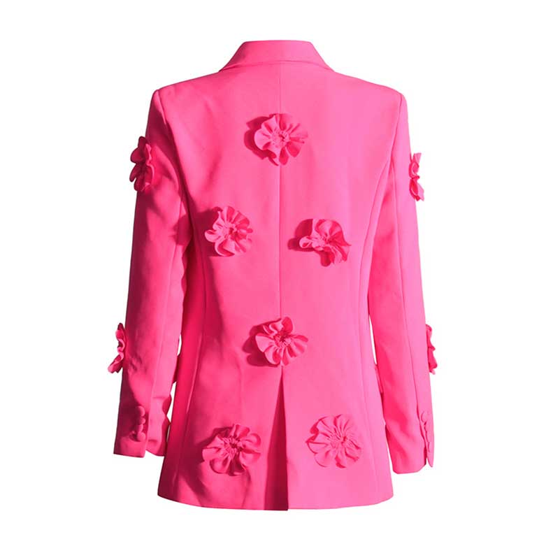 Women's Hot Pink Flower Embellished Double Breated Blazer