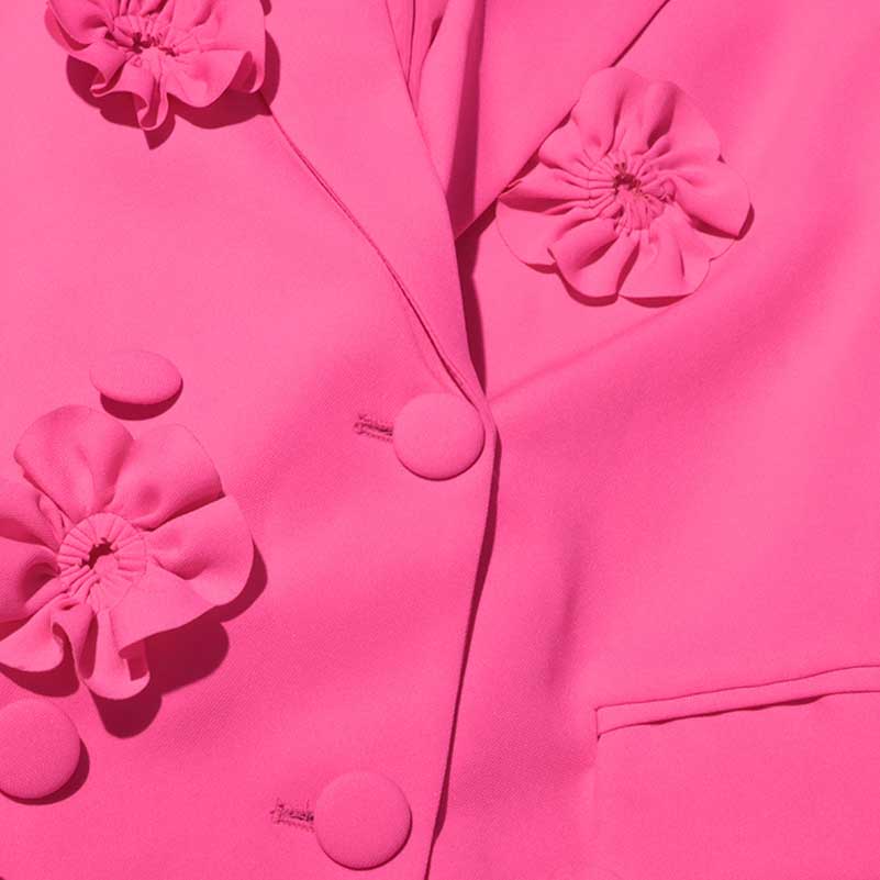 Women's Hot Pink Flower Embellished Double Breated Blazer