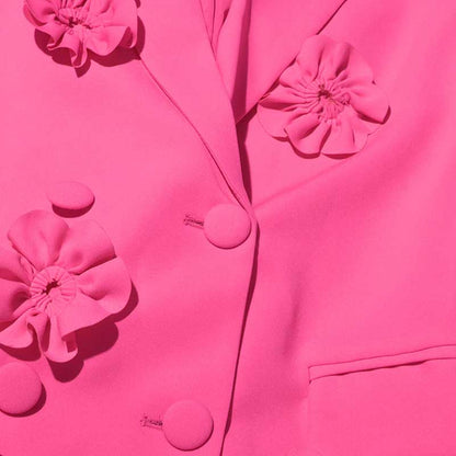 Women's Hot Pink Flower Embellished Double Breated Blazer