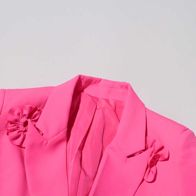 Women's Hot Pink Flower Embellished Double Breated Blazer