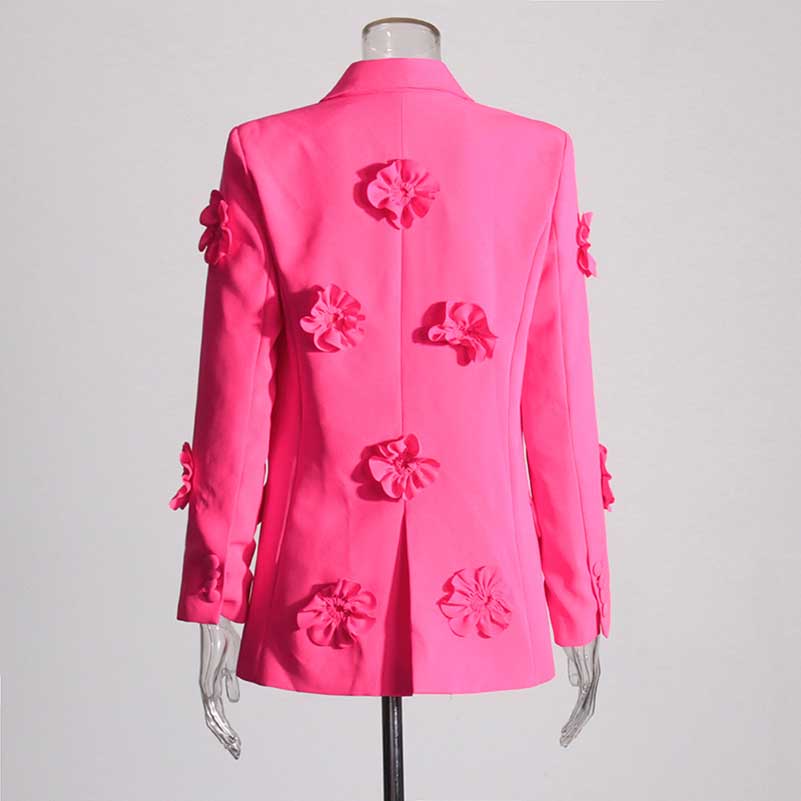 Women's Hot Pink Flower Embellished Double Breated Blazer