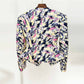 Women Feather Multicolor Print Blazer 6 Buttons Jacket