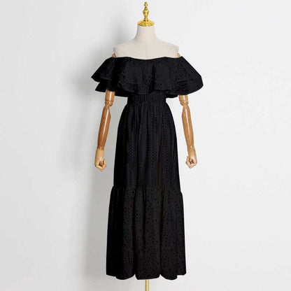 Off-the-shoulder Ruffled Midi Dress Beach Party Long Dress Embroidered Dress