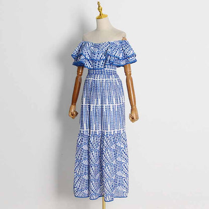 Off-the-shoulder Ruffled Midi Dress Beach Party Long Dress Embroidered Dress
