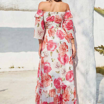 Womens Off-The-Shoulder Floral-Printed Maxi Dress