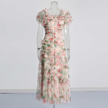 Womens Off The Shoulder Tulle Maxi Dress Chic Party Floral Event Dress