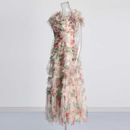 Womens Off The Shoulder Tulle Maxi Dress Chic Party Floral Event Dress