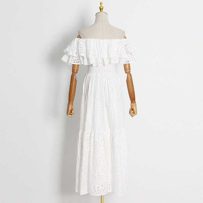 Off-the-shoulder Ruffled Midi Dress Beach Party Long Dress Embroidered Dress