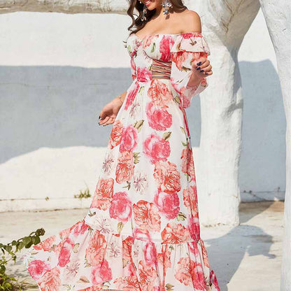 Womens Off-The-Shoulder Floral-Printed Maxi Dress
