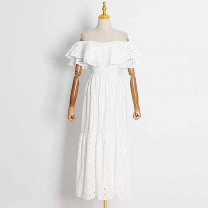 Off-the-shoulder Ruffled Midi Dress Beach Party Long Dress Embroidered Dress