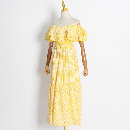 Off-the-shoulder Ruffled Midi Dress Beach Party Long Dress Embroidered Dress