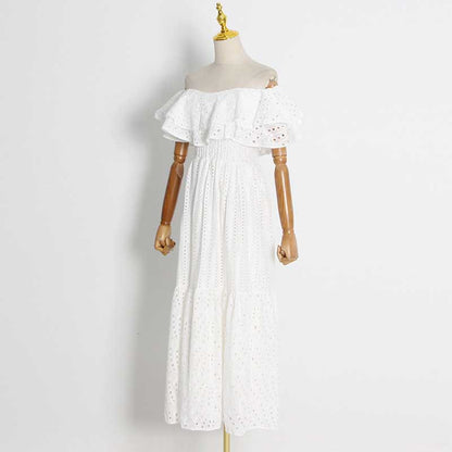 Off-the-shoulder Ruffled Midi Dress Beach Party Long Dress Embroidered Dress