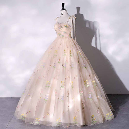 Vintage Sweetheart Embroidery Tulle Prom Dress Ball Gowns