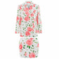 Women Double Breasted White Floral Printed Blazer Skirt Suit