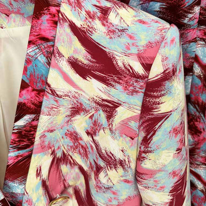 Women Print Collarless Buttons Long Jacket Pantsuit