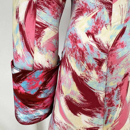 Women Print Collarless Buttons Long Jacket Pantsuit