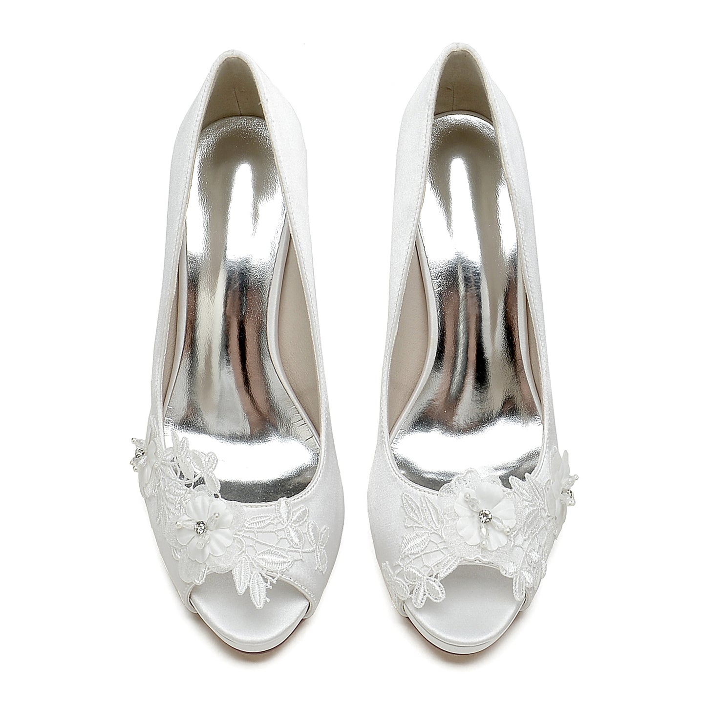 Flower lace bridal heels with open toe design and elegant floral embellishments