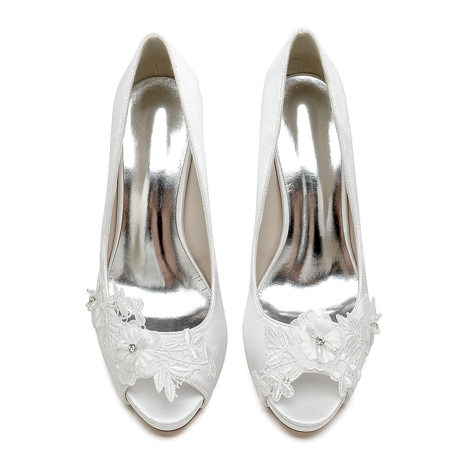 Flower lace bridal heels with open toe design and elegant floral embellishments