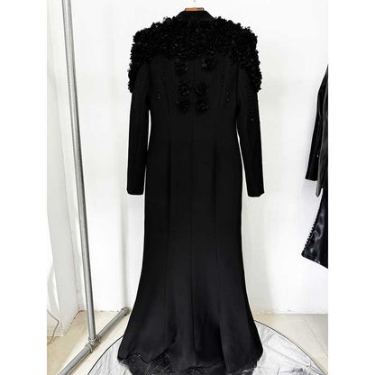 Womens Long Sleeves Gown Flower Detail Long Evening Dresses