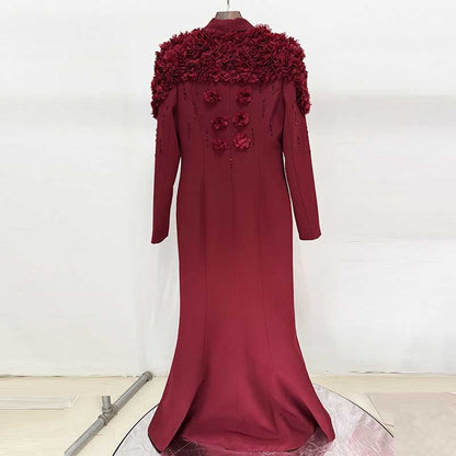 Womens Long Sleeves Gown Flower Detail Long Evening Dresses