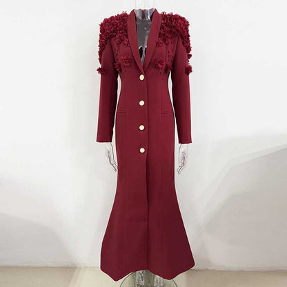 Womens Long Sleeves Gown Flower Detail Long Evening Dresses