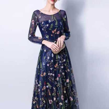 Lace Floral Long Prom Dress Quinceanera Dress Tulle Event Dress