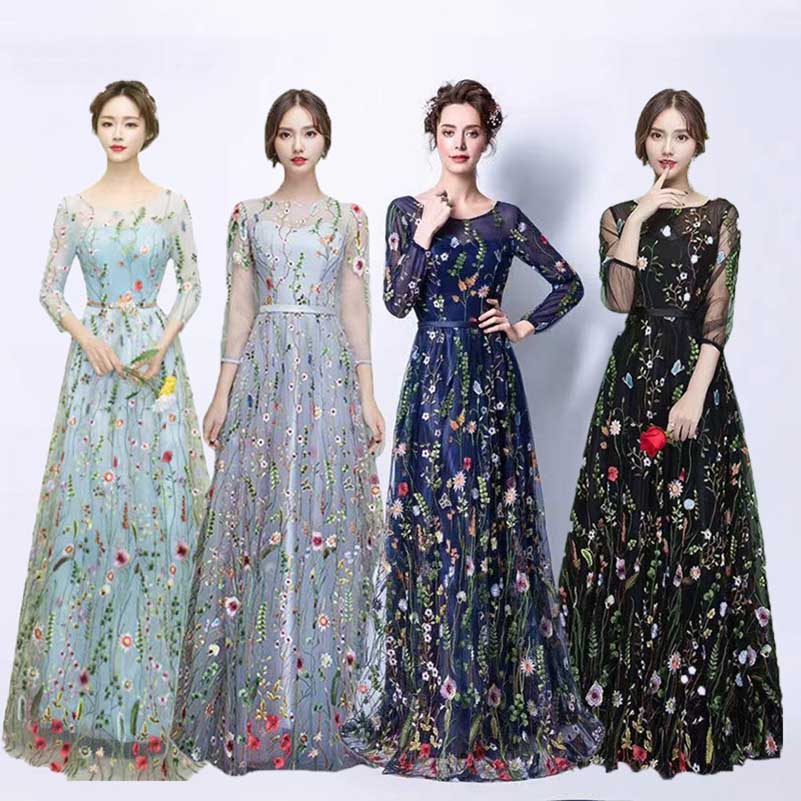 Lace Floral Long Prom Dress Quinceanera Dress Tulle Event Dress