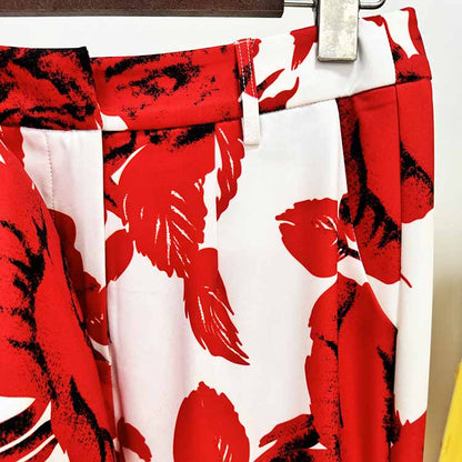 Women One Shoulder Printed Cropped Top and Pants Suit Printing Two Pieces Formal Set