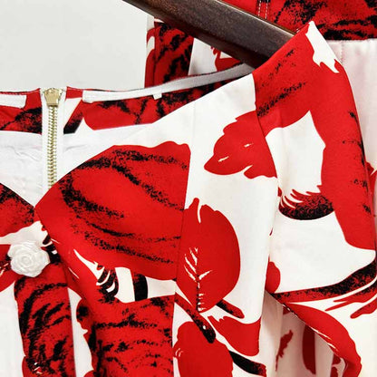 Women One Shoulder Printed Cropped Top and Pants Suit Printing Two Pieces Formal Set