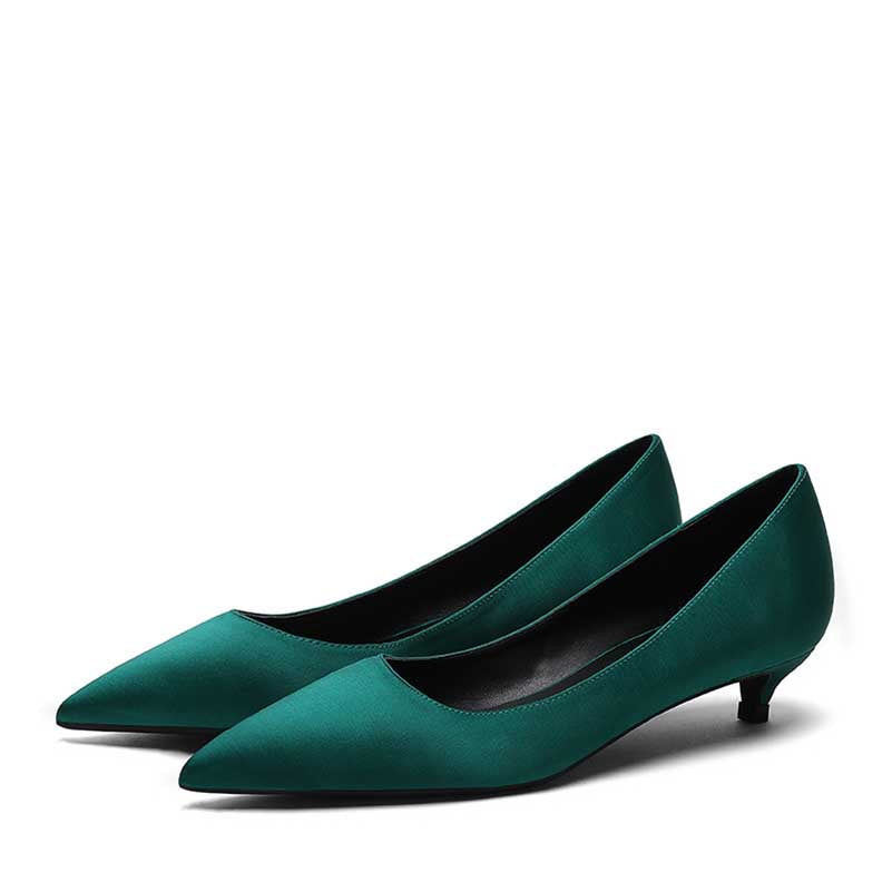 SD Dresscode formal low heel satin pumps in teal color, perfect for elegant occasions