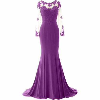 Women Mermaid Lace Evening Gown Long Sleeves Mother of The Bride Dress Formal Prom Dress