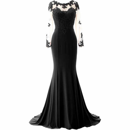 Women Mermaid Lace Evening Gown Long Sleeves Mother of The Bride Dress Formal Prom Dress