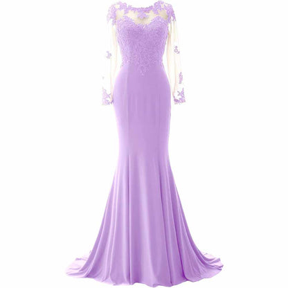 Women Mermaid Lace Evening Gown Long Sleeves Mother of The Bride Dress Formal Prom Dress